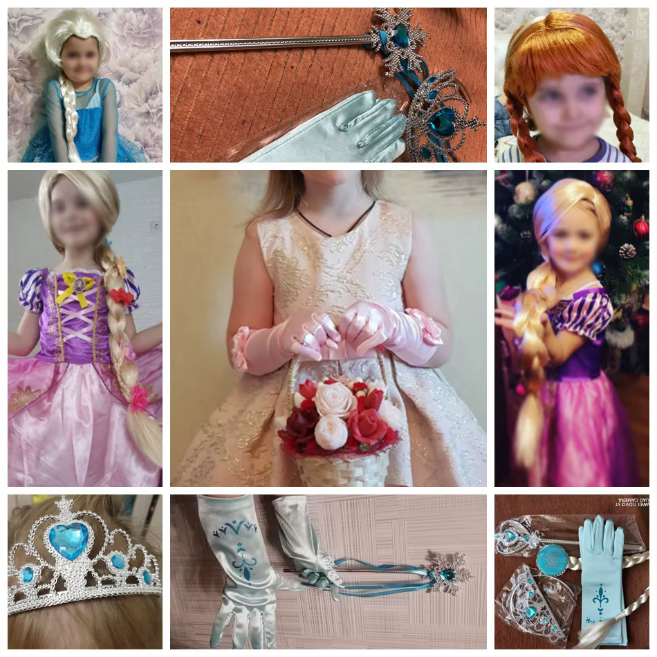Guantes y peluca trenzada de princesa