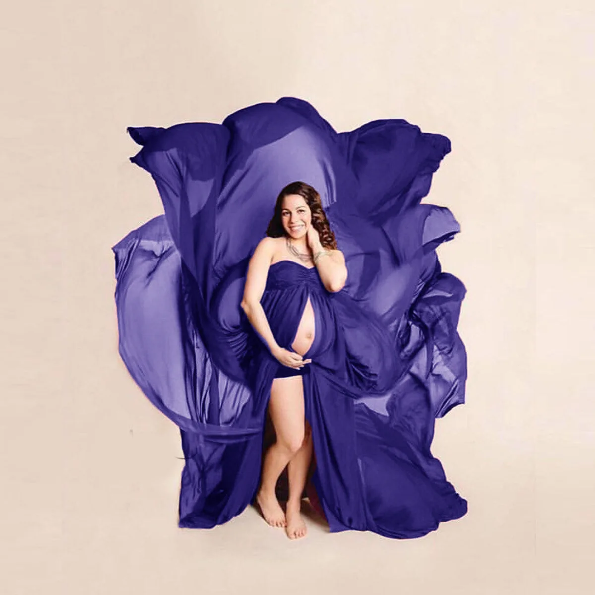 Vestido de maternidad largo de gasa para sesión fotográfica de verano - imagen 4