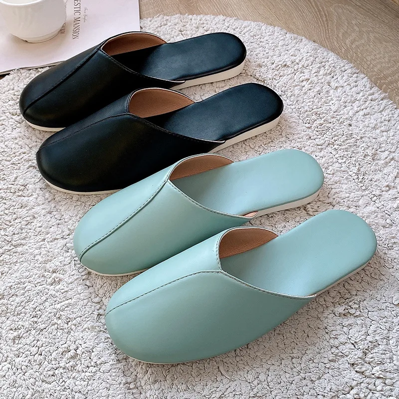 Zapatillas de interior de cuero PU impermeables para mujer