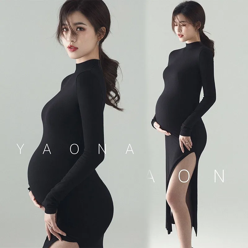 Vestido premamá negro elegante – Suave para fotos de embarazo - imagen 2