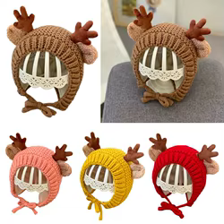 Gorro de bebé con orejeras de punto reno cálido y esponjoso