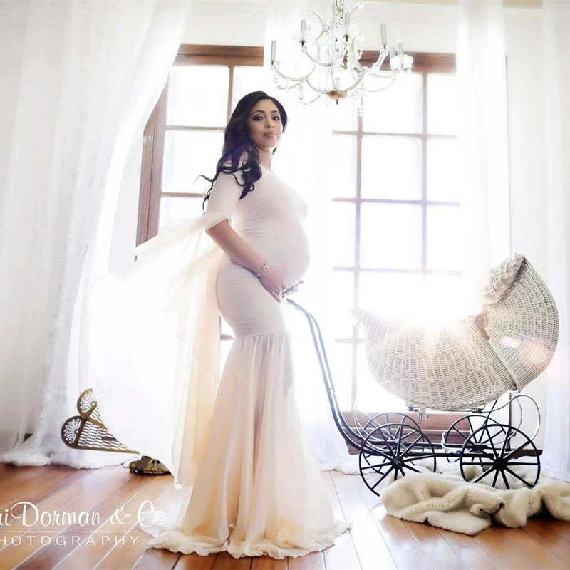 Vestido de maternidad de encaje sin hombros para sesión de fotos - imagen 2