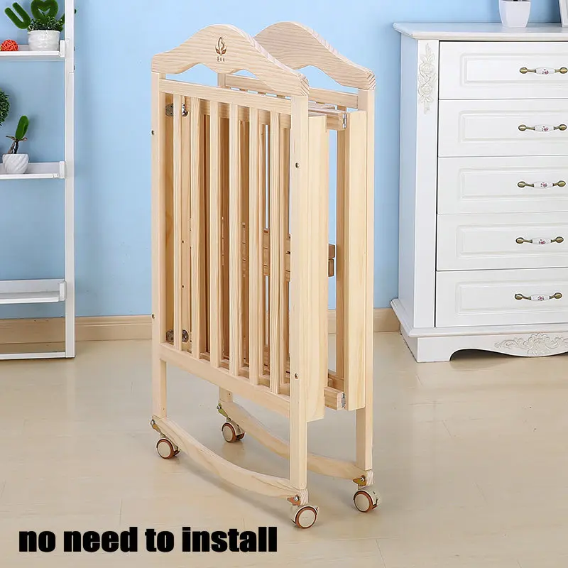 Cuna plegable madera de pino ruedas bloqueables con mosquitera