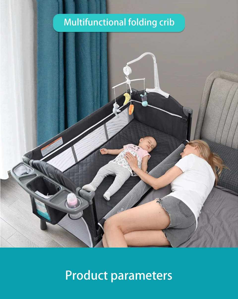 Cuna portátil con mesa de pañales y accesorios