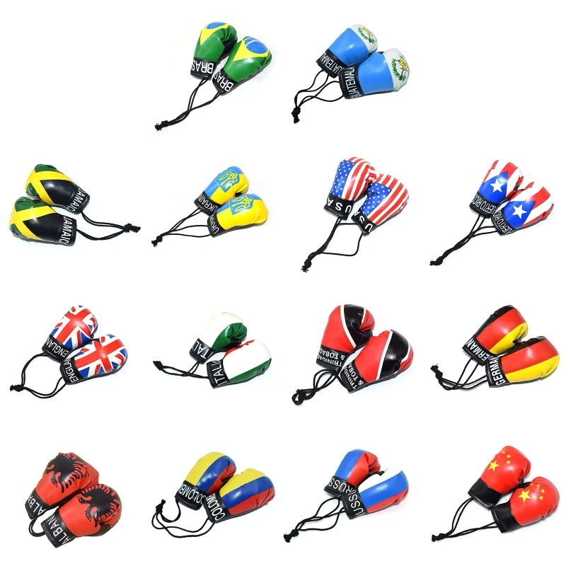Guantes de boxeo bebé con bandera mundial para fotografía newborn