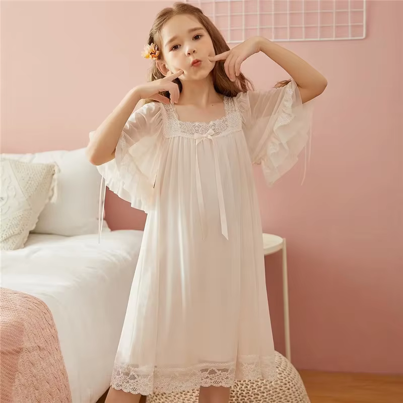 Camisón fino de malla con encaje para niña – Estilo princesa - imagen 4