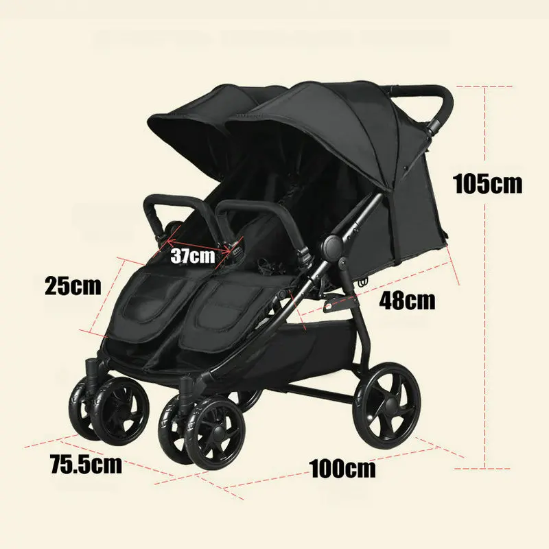 Cochecito gemelar plegable con ruedas reforzadas y doble asiento - imagen 5