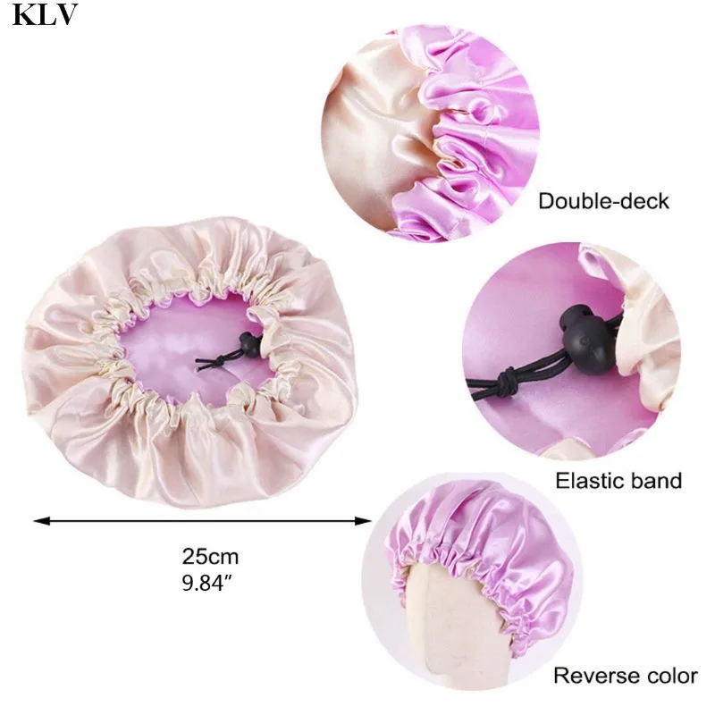 KLV gorro de satén reversible para dormir, doble capa suave - imagen 2