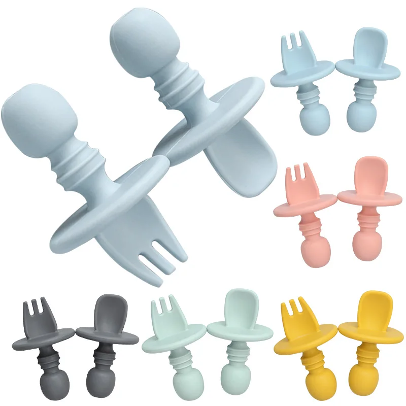 Cubiertos de silicona para bebé - Tenedor y cuchara entrenamiento - imagen 2