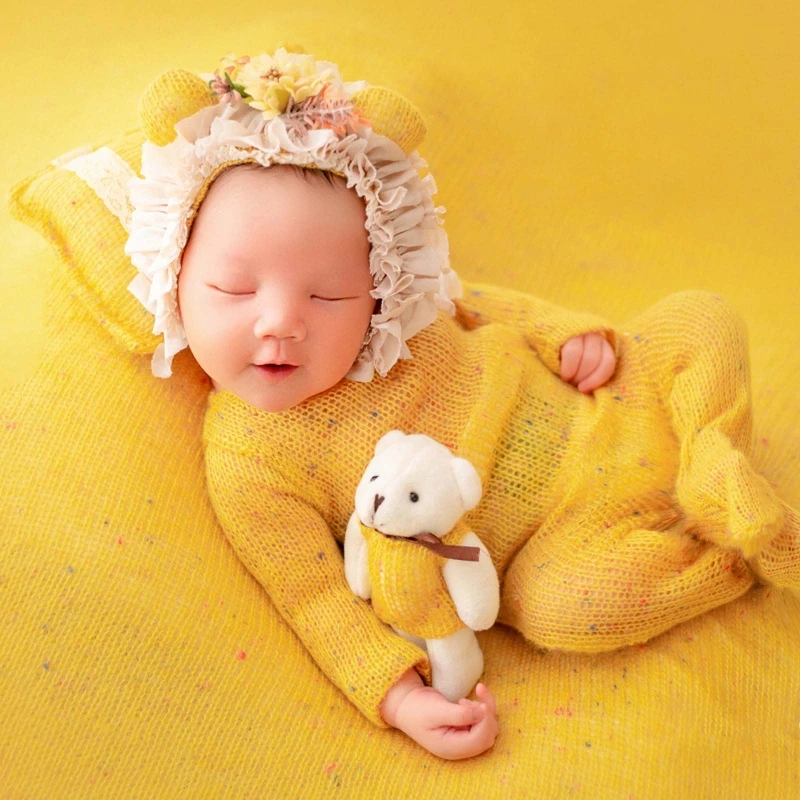 Pelele recién nacido con oso y sombrero – conjunto fotos bebé - imagen 3