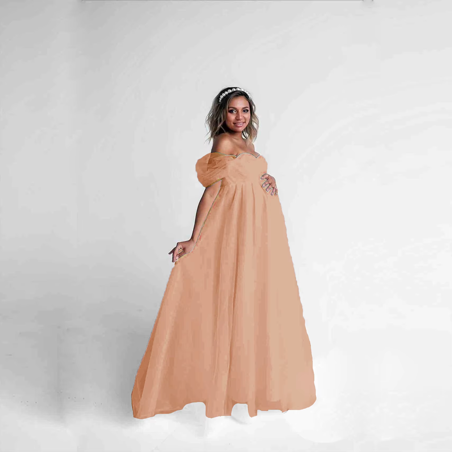 Vestido de embarazo sin tirantes, encaje con cuello en V elegante - imagen 3