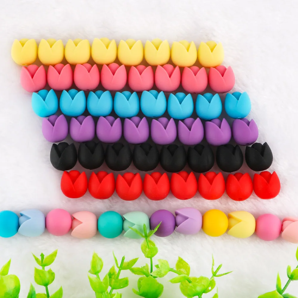 Cuentas de silicona con diseño floral