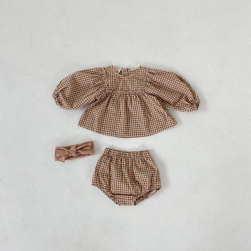 MILANCEL - Conjunto a cuadros con blusa y pantalón corto para niña - imagen 3