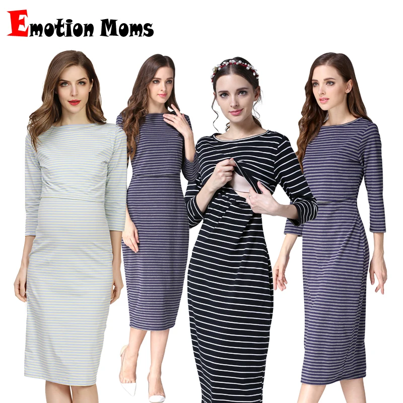 Vestido de lactancia premamá a rayas para primavera
