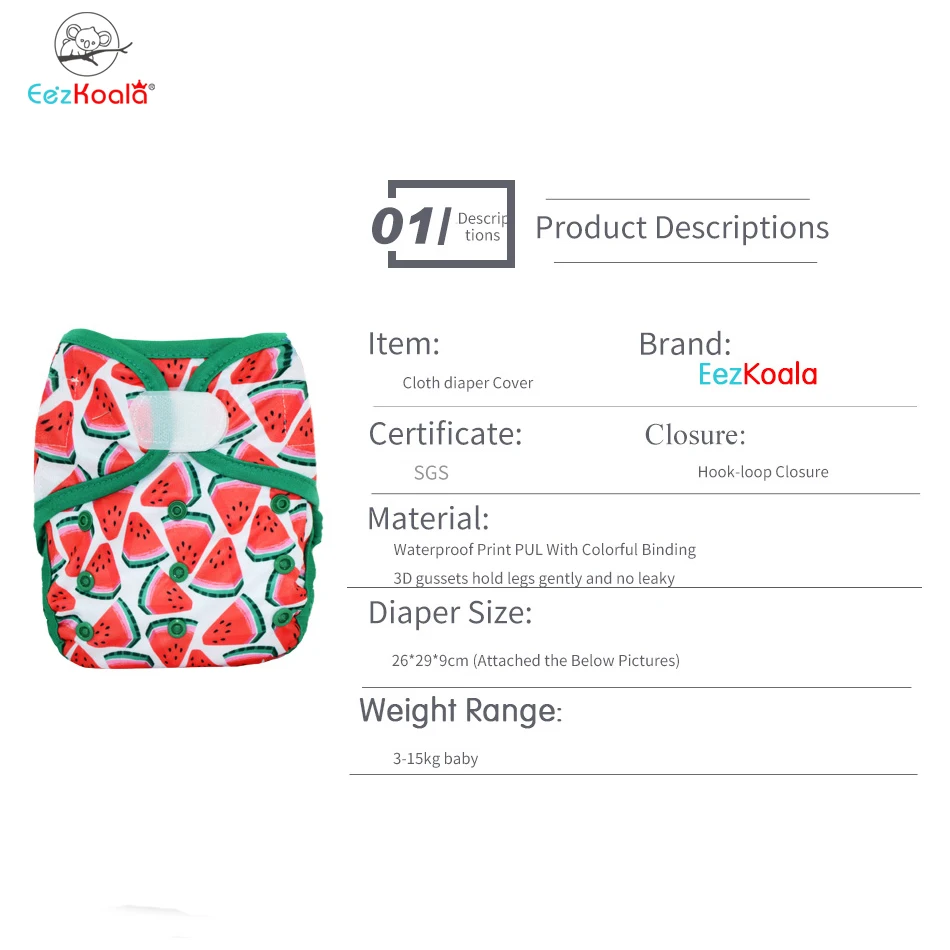 EezKoala Cubierta Ajustable Pañal Lavable Impermeable Reutilizable - imagen 2