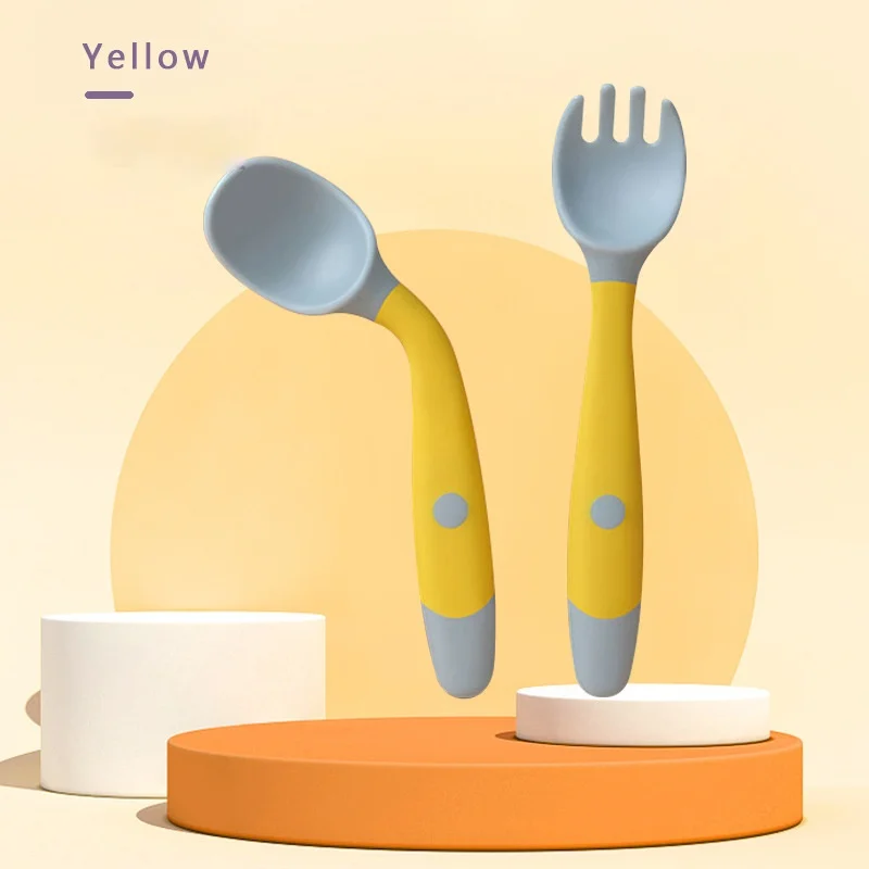 Set de cubiertos de silicona para bebé – Cuchara y tenedor de aprendizaje - imagen 4