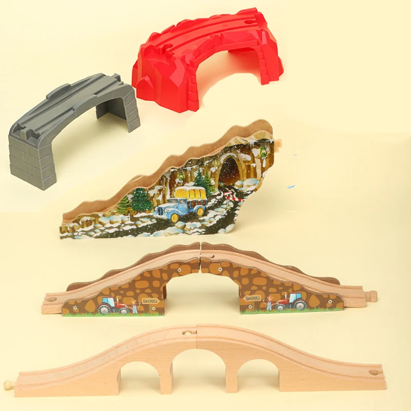 Vía de tren de madera Biro con accesorios de puente para niños - imagen 5