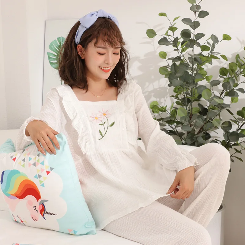 Pijamas de enfermería para amamantar en algodón otoñales cómodos