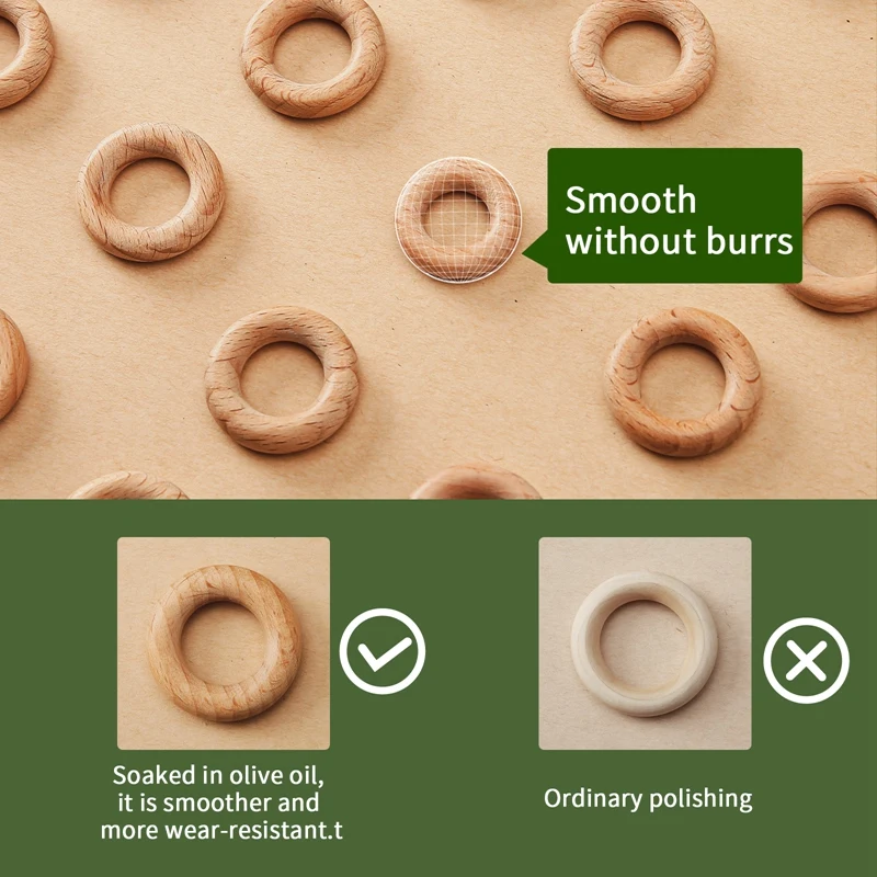 Anillo de madera de haya circular para dentición de bebé