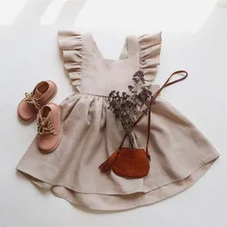 Vestido de lino y algodón con tirantes para niña boho playa