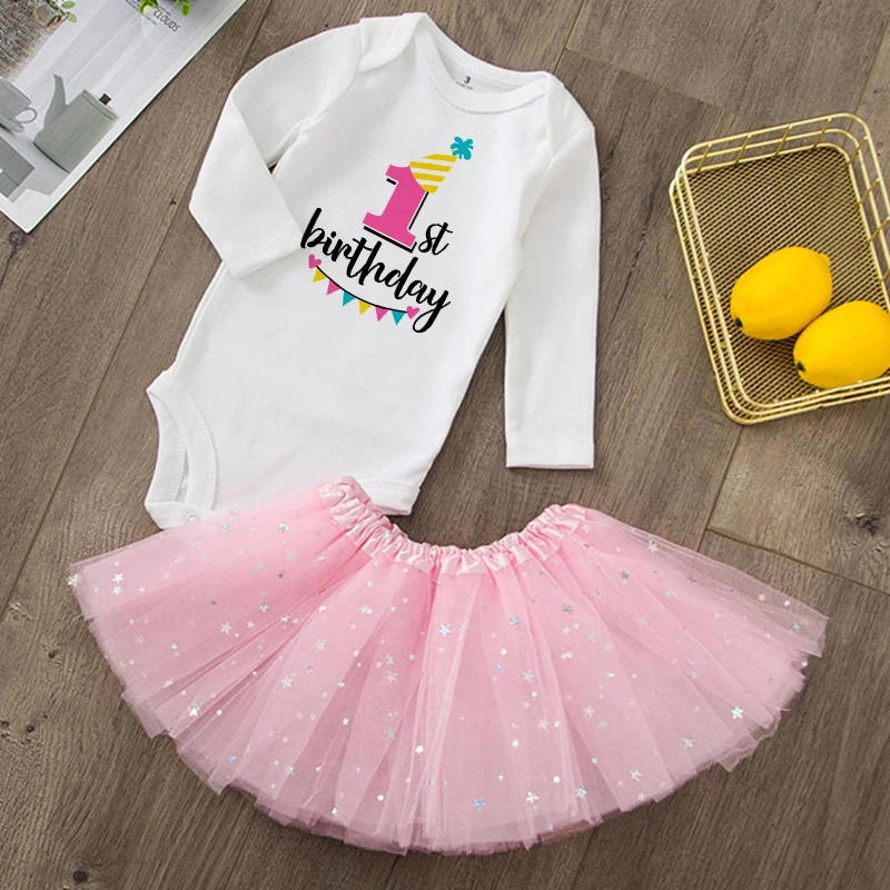 Conjunto de cumpleaños para bebé niña con vestido y tutú - imagen 4