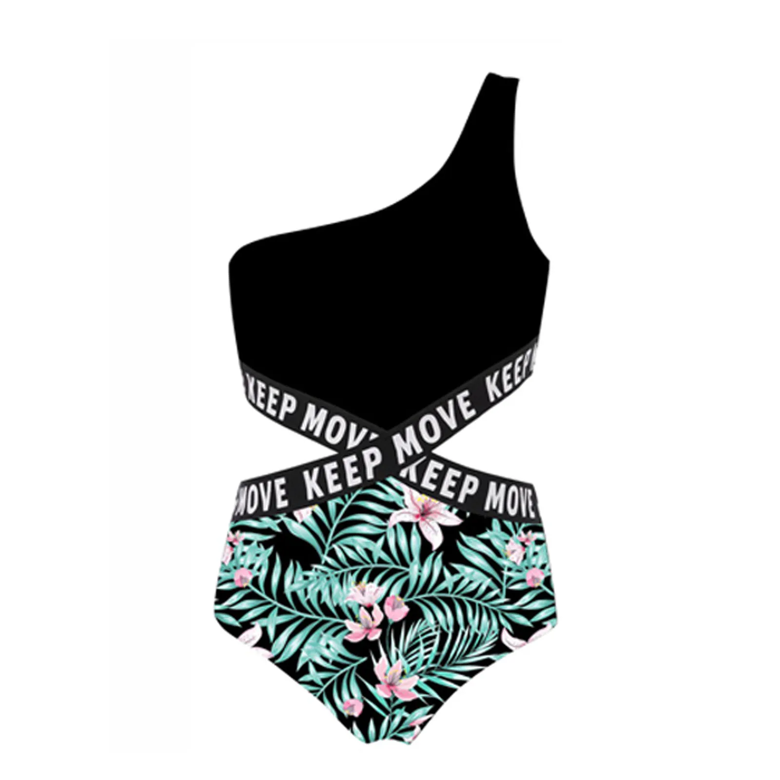 Bañador niña adolescente estampado monokini de un hombro con drapeado - imagen 2