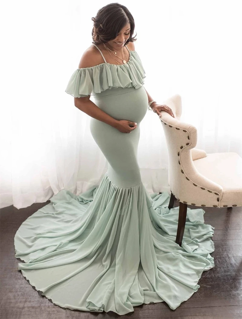 Vestido de maternidad sirena sin hombros para sesión de fotos - imagen 4