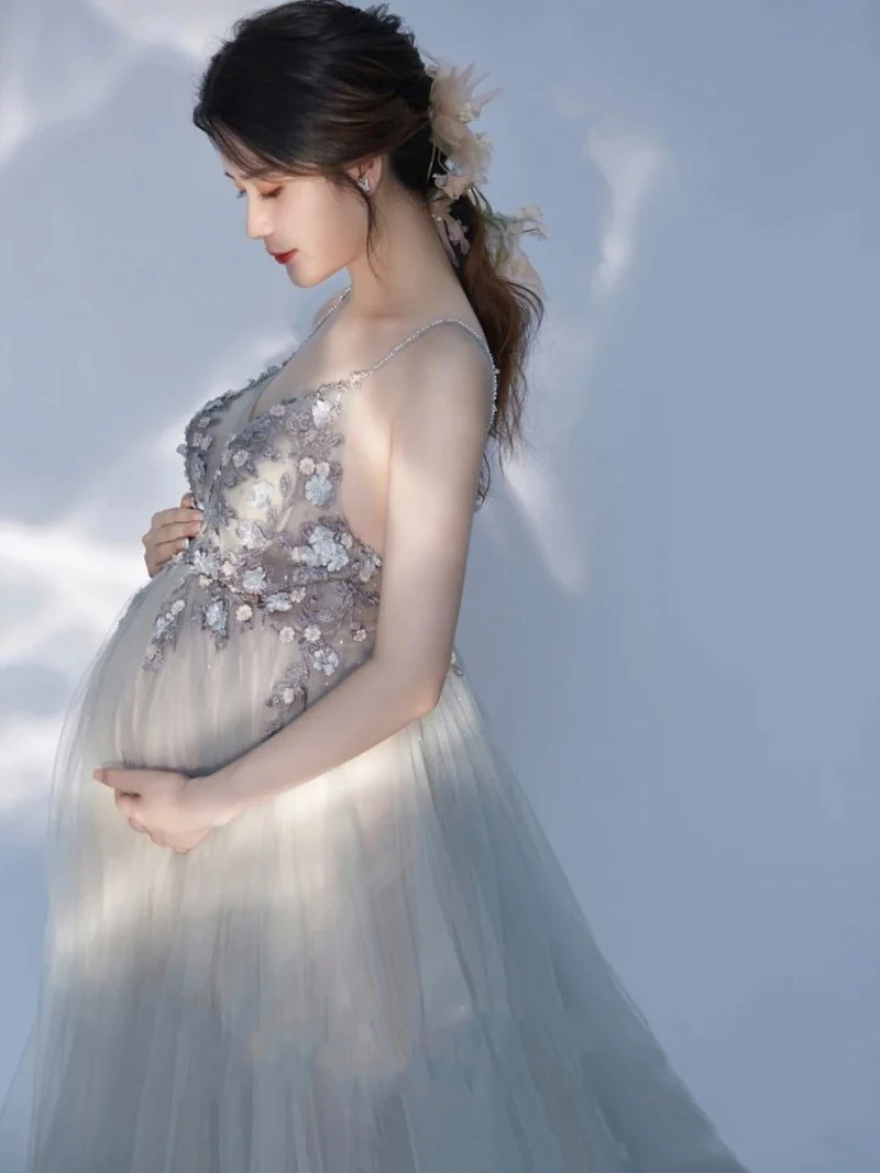 Vestido maxi embarazo sin hombros para sesión de fotos maternidad - imagen 2