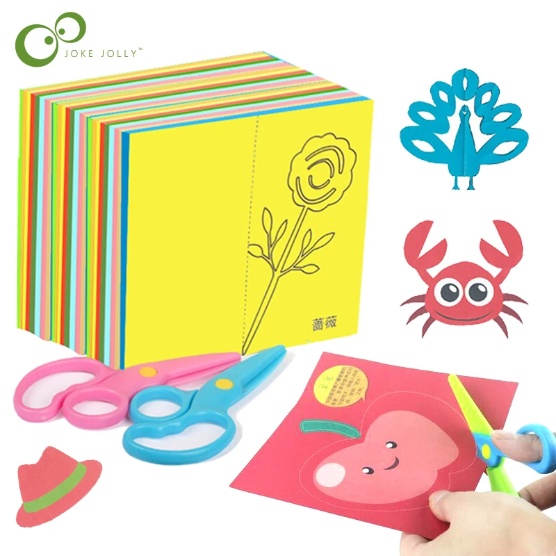 Kit de manualidades infantiles con tijeras seguras y papel para cortar