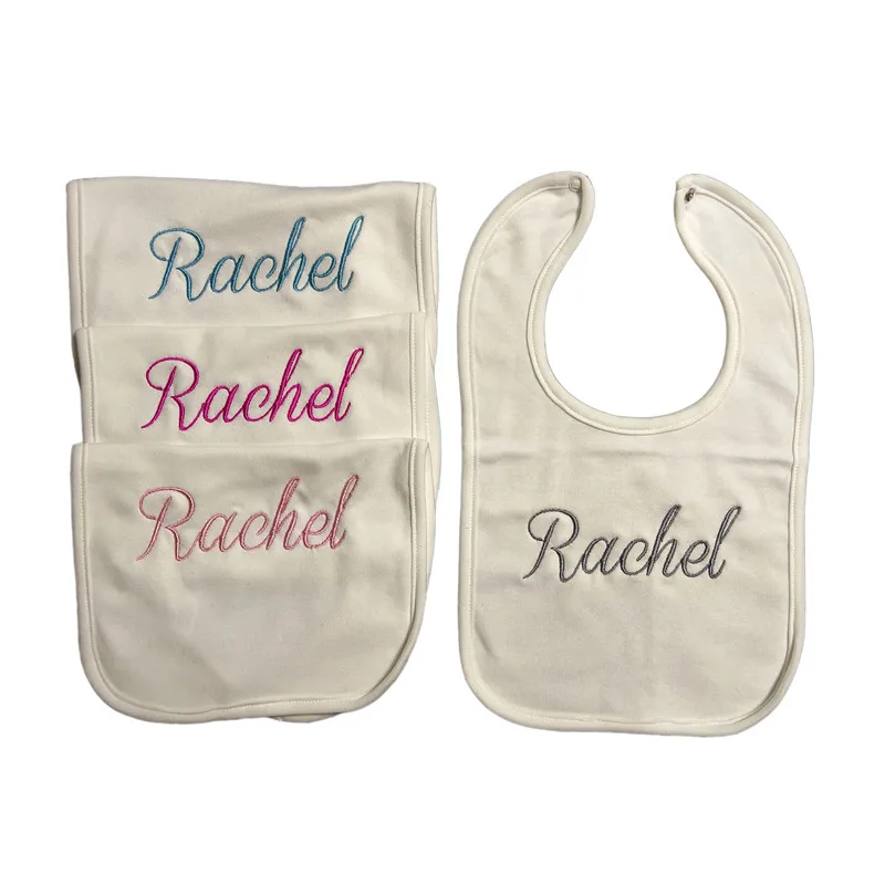 Babero personalizado de algodón blanco para bebé con nombre
