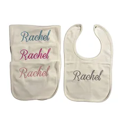 Babero personalizado de algodón blanco para bebé con nombre