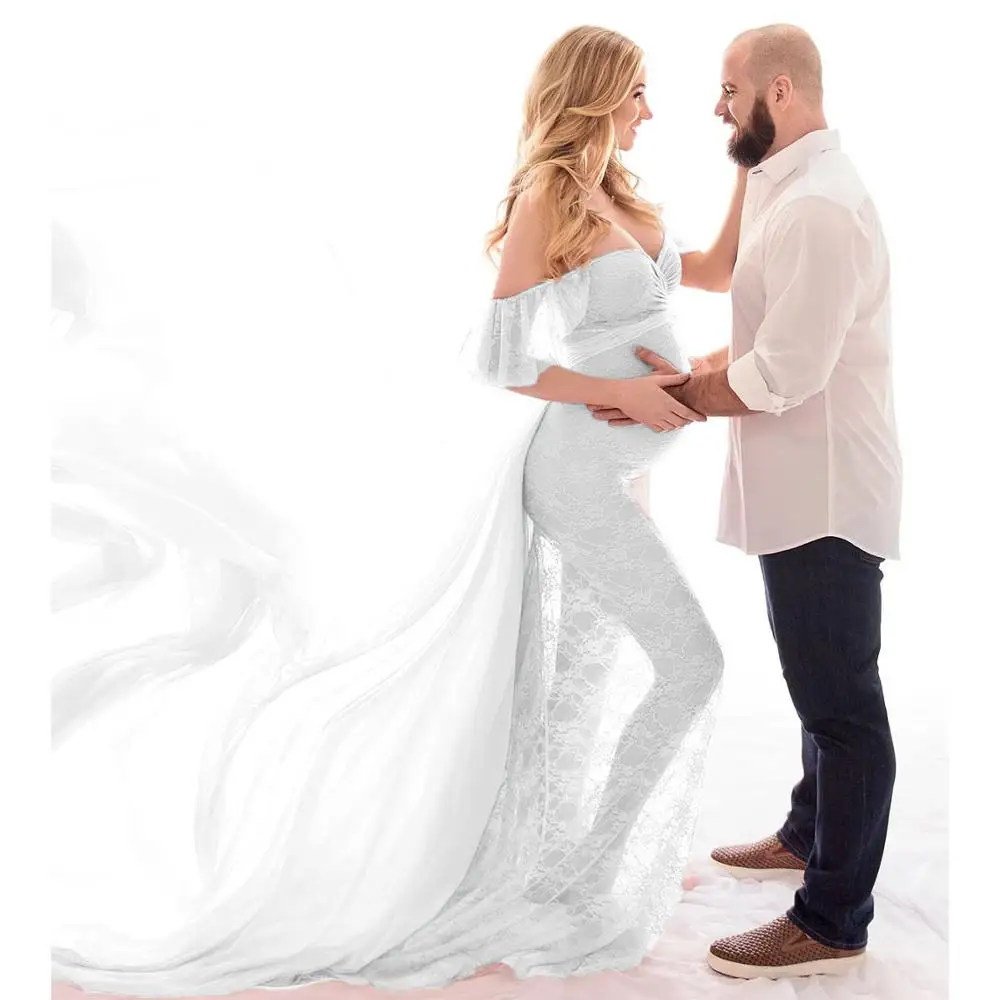 Vestido premamá maxí con hombros al descubierto para sesiones - imagen 5