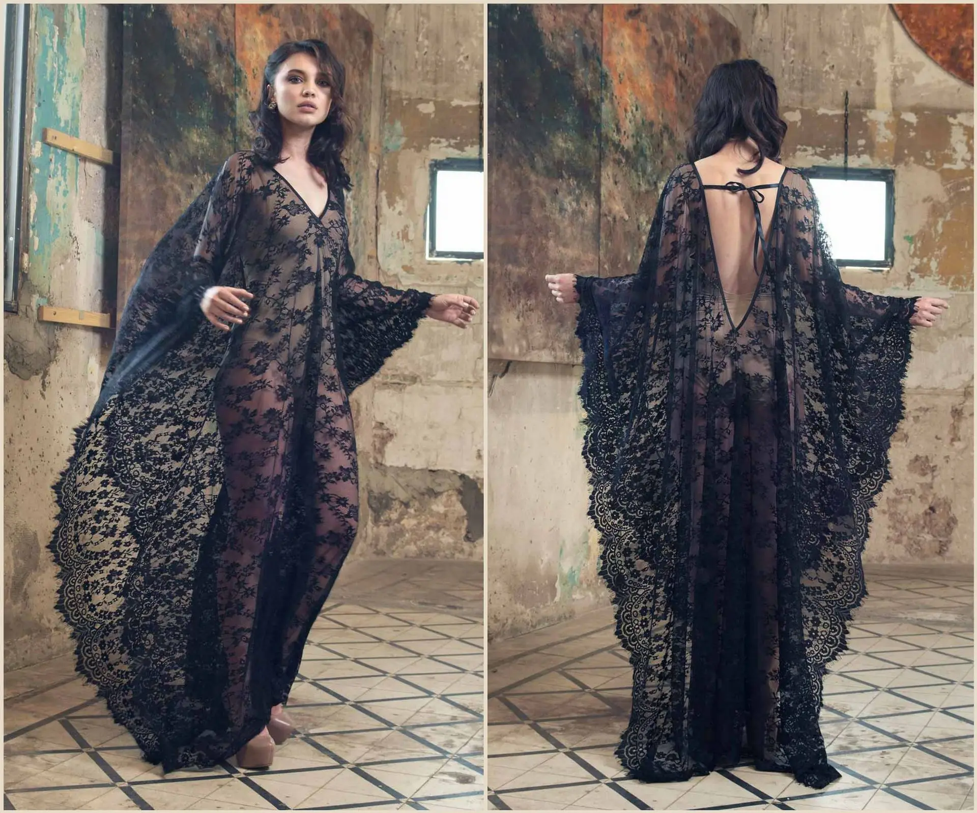 Vista del vestido maxi con encaje