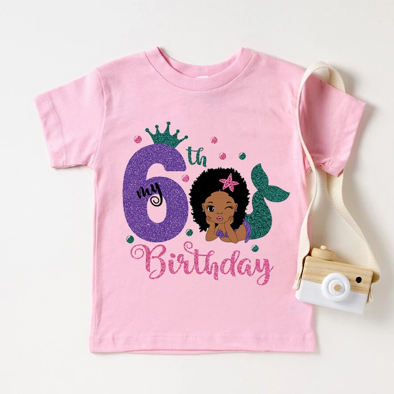 Camiseta sirenita con números para niña – Manga corta de algodón - imagen 4