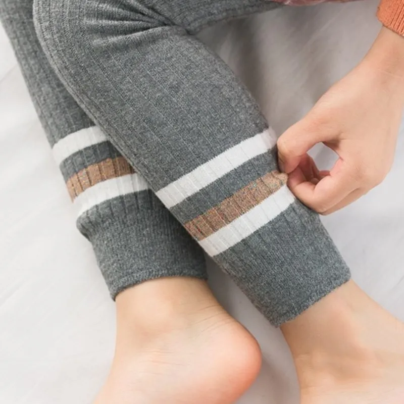Leggings estampados de rayas para niñas, cálidos y elásticos
