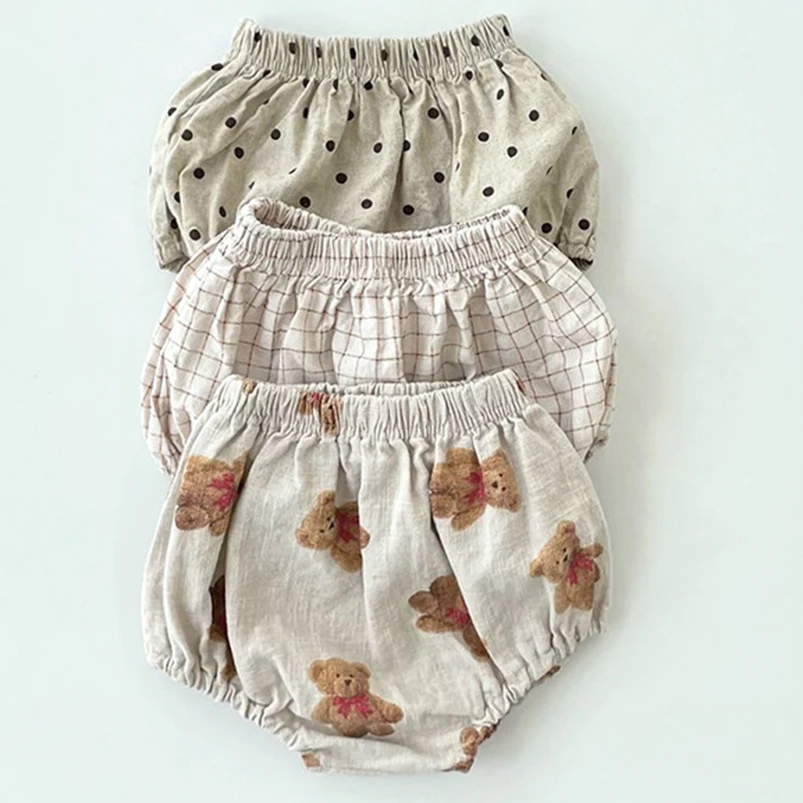 Pantalones cortos bebé recién nacido de algodón y lino vintage - imagen 3