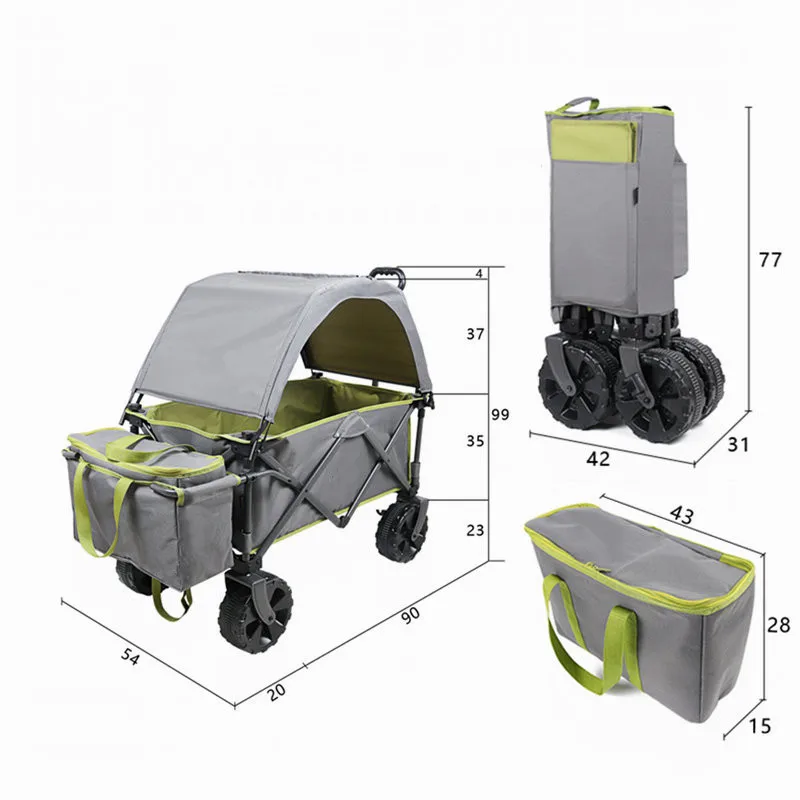 Carro plegable de paseo con toldo para playa y picnic
