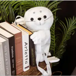 Mochila escolar de peluche suave para niños con diseño León marino
