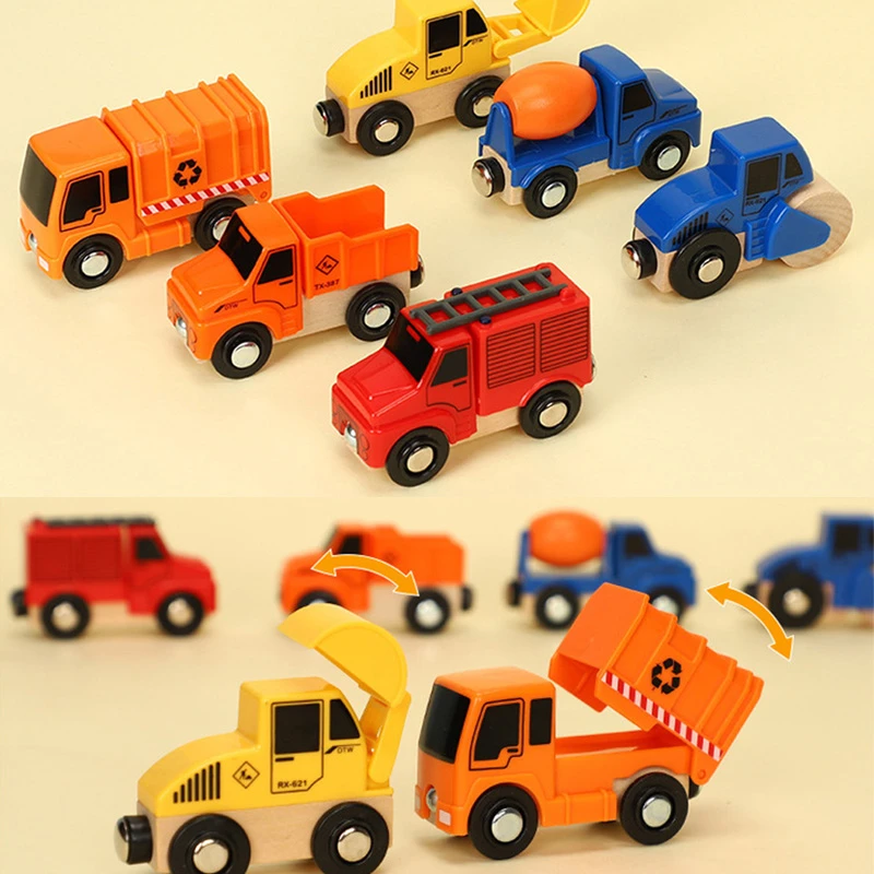 Tren magnético de madera infantil con vía y vehículos - imagen 2