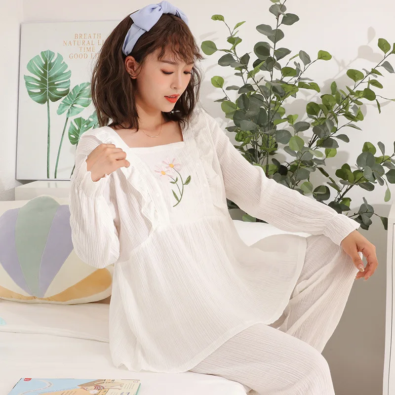 Pijamas de enfermería para amamantar en algodón otoñales cómodos - imagen 5