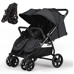 Cochecito gemelar plegable con ruedas reforzadas y doble asiento