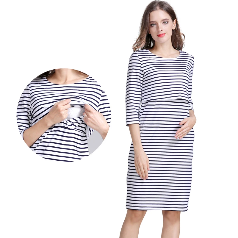 Vestido de lactancia a rayas de algodón para embarazo y maternidad – Cómodo y práctico - imagen 3