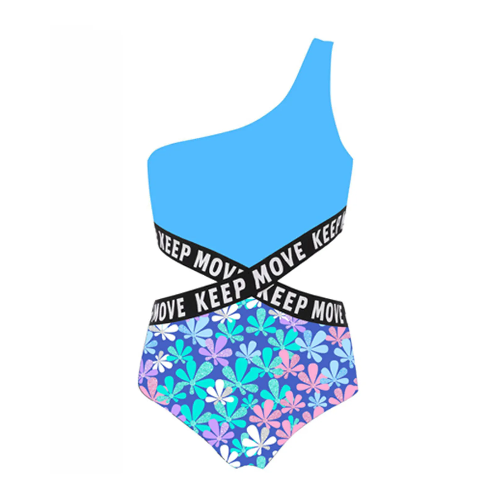 Bañador niña adolescente estampado monokini de un hombro con drapeado