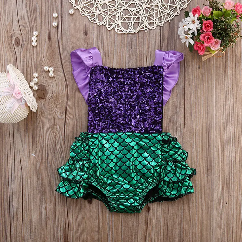Pelele verano bebé con lentejuelas y volantes – Diseño sirena sin mangas - imagen 3