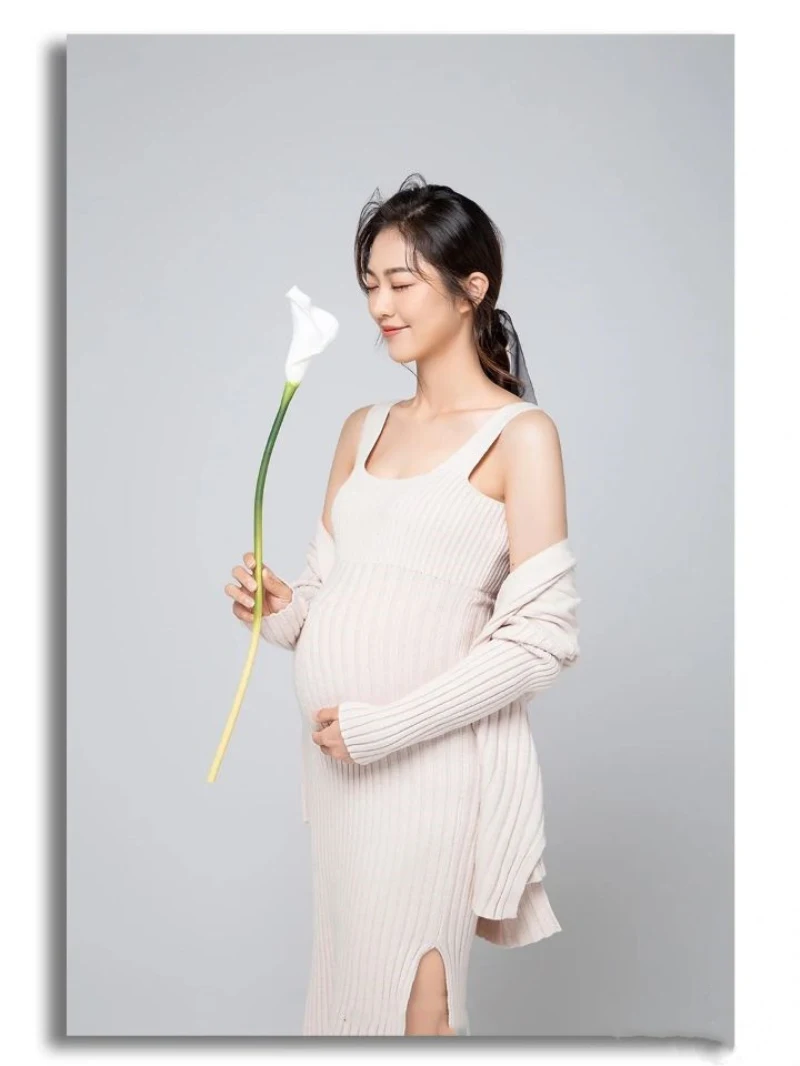 Vestido premamá ajustado de manga larga para embarazada – Elegante color sólido - imagen 5