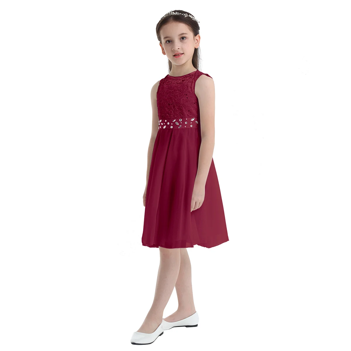 Vestido fiesta flores con lentejuelas sin mangas para niña elegante - imagen 4