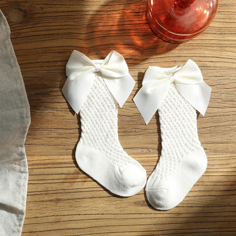 Calcetines largos con lazo para niños - Estilo piña calado suave - imagen 4