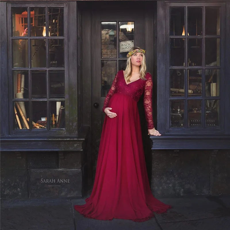 Vestido maxi de gasa y encaje para sesión de fotos de maternidad - imagen 4