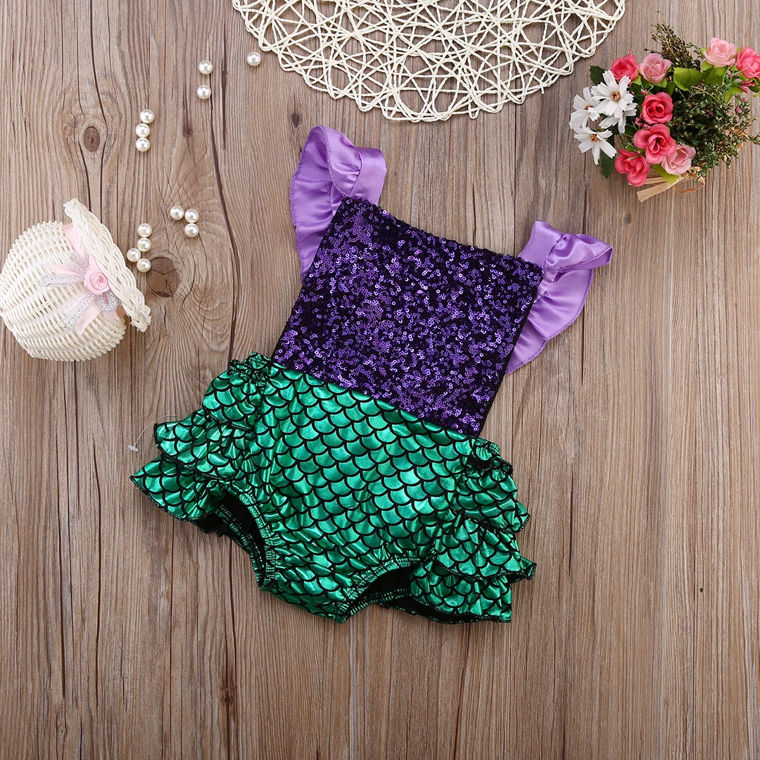 Pelele de sirena para bebé niña con lentejuelas y volantes