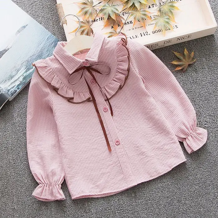 Camisa escolar de algodón a rayas, manga larga para niña - imagen 5